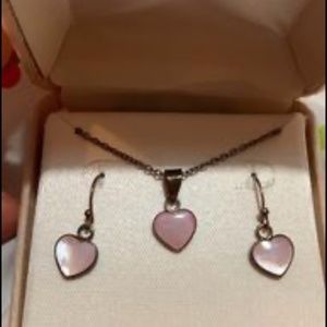 Pink Heart Necklace And Earrings